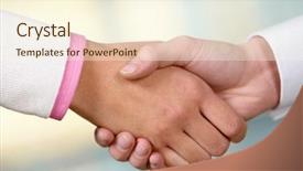  Presentation with contract - Cool new presentation with partners handshake after signing contract backdrop and a cream colored foreground