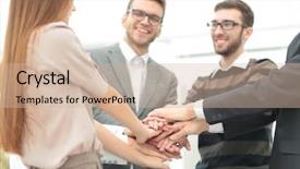  Presentation with partners - Amazing PPT layouts having partners making pile of hands backdrop and a soft green colored foreground