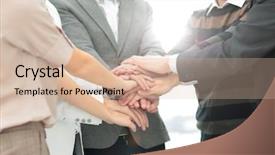  Presentation with partners - PPT layouts with partners making pile of hands background and a soft green colored foreground