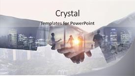  Presentation with shaking hands - Cool new PPT theme with partners shaking hands mixed media backdrop and a cream colored foreground