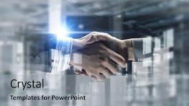  Presentation with shaking hands - Presentation design consisting of partners shaking hands mixed media background and a light gray colored foreground