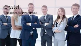  Presentation with successful - Cool new PPT theme with partnership education - close up successful business team backdrop and a  colored foreground