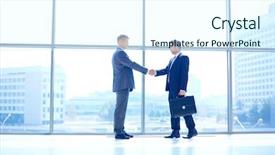  Presentation with full length portrait two men women brown sweater - PPT theme consisting of partnership education - full length image of two background and a sky blue colored foreground