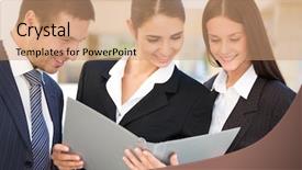  Presentation with partnership - Presentation design having partnership education - young and successful businessteam background and a  colored foreground