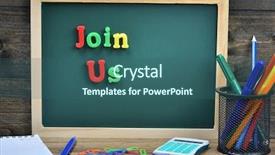  Presentation with school board - PPT theme having partnership schools - join us word on school background and a ocean colored foreground