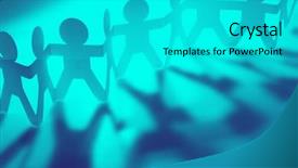  Presentation with doll paper - Presentation theme having partnership support - team of paper doll people background and a cyan colored foreground