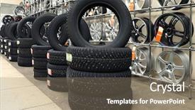 Presentation with tires - Audience pleasing presentation theme consisting of parts - stacks of car tires backdrop and a gray colored foreground