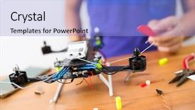  Presentation with drone - Slides having parts aircraft - flying drone building background and a light blue colored foreground