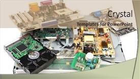  Presentation with electronic waste - Slide deck with parts computer - electronic waste isolated on white background and a coral colored foreground