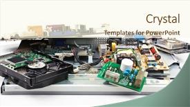  Presentation with electronic waste - Amazing PPT theme having parts computer - electronic waste isolated on white backdrop and a cream colored foreground