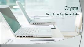  Presentation with wireless charging laptops on - Amazing slide deck having parts computer - image of laptops on table backdrop and a sky blue colored foreground