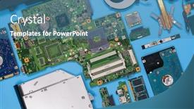  Presentation with parts - Beautiful presentation design featuring parts-of-a-modern-computer backdrop and a teal colored foreground