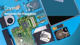  Presentation with parts - Colorful presentation enhanced with parts-of-a-modern-computer backdrop and a teal colored foreground