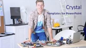  Presentation with parts - Audience pleasing PPT theme consisting of parts standing in service center backdrop and a  colored foreground