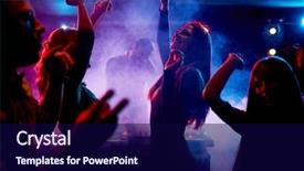  Presentation with people enjoying - Cool new slide set with party - group of dancing young people backdrop and a navy blue colored foreground