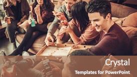  Presentation with ethnic group - Theme having party - group of multi ethnic young background and a coral colored foreground