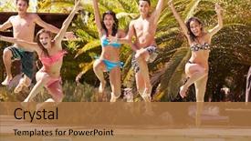  Presentation with teenage - Cool new presentation with party - group of teenage friends jumping backdrop and a coral colored foreground