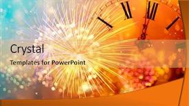  Presentation with happy new year - Beautiful theme featuring happy hour party - new year's at midnight backdrop and a yellow colored foreground