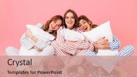  Presentation with women - Cool new PPT theme with party - photo of happy women 20s backdrop and a coral colored foreground