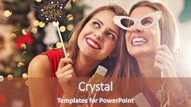  Presentation with new year - Amazing PPT theme having party - picture showing best friends celebrating backdrop and a red colored foreground