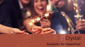  Presentation with friends - Beautiful PPT theme featuring party - picture showing group of friends backdrop and a red colored foreground