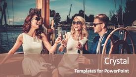  Presentation with luxury yacht - Beautiful PPT layouts featuring party - stylish wealthy friends having fun backdrop and a coral colored foreground