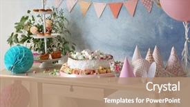  Presentation with dinner party - PPT layouts with party - table served for birthday dinner background and a coral colored foreground