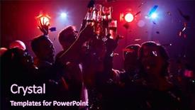  Presentation with friendly - Slide deck consisting of party - young friendly people toasting background and a wine colored foreground