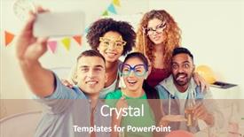  Presentation with corporate celebration - Audience pleasing slides consisting of team with party accessories backdrop and a coral colored foreground