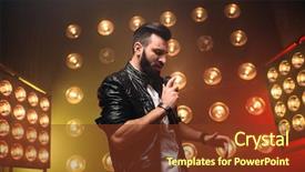  Presentation with sing - Colorful presentation design enhanced with party announcement - brutal bearded singer with microphone backdrop and a tawny brown colored foreground