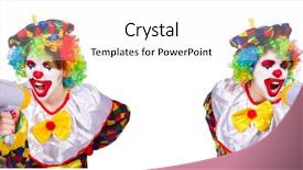  Presentation with announcement - Presentation theme consisting of party announcement - funny male clown with megaphone background and a white colored foreground