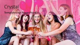  Presentation with night club - Cool new PPT theme with party balloons - women partying with champagne backdrop and a coral colored foreground