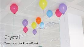  Presentation with low hanging fruit - Presentation design featuring party-balloons-hanging-from-ceiling background and a light gray colored foreground