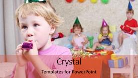  Presentation with birthday boy - Cool new presentation theme with party blowers at birthday backdrop and a red colored foreground