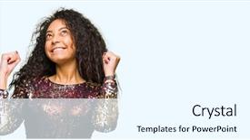  Presentation with curly hair - Colorful presentation design enhanced with party dress excited for success backdrop and a  colored foreground