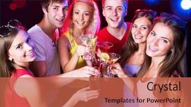  Presentation with glasses - Theme featuring party drinks - happy people clinking by glasses background and a red colored foreground
