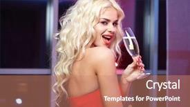  Presentation with christmas party - Theme enhanced with party drinks christmas new year concept - smiling woman in red dress with a glass of champagne background and a coral colored foreground