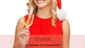  Presentation with christmas party - Amazing presentation theme having party drinks christmas x-mas concept - smiling woman in red dress with a glass of champagne backdrop and a coral colored foreground