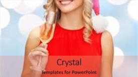  Presentation with christmas party - Slide deck enhanced with party drinks christmas x-mas concept - smiling woman in red dress with a glass of champagne background and a coral colored foreground