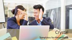  Presentation with give - Audience pleasing PPT layouts consisting of asian start-up founders give each other high five cheering their success backdrop and a lemonade colored foreground