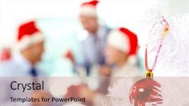  Presentation with christmas party - PPT theme having party employee - people celebrating in office background and a coral colored foreground