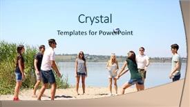  Presentation with beach party - Presentation design having party game - group of friends playing volleyball background and a cool aqua colored foreground