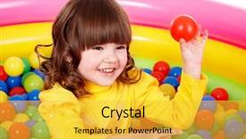  Presentation with party - Slides with party game - happy child in group colourful background and a yellow colored foreground