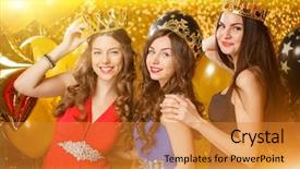  Presentation with birthday party - Audience pleasing presentation theme consisting of party girls dancing in club backdrop and a gold colored foreground