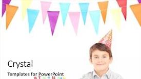  Presentation with birthday boy - Colorful slide set enhanced with party hat and a birthday backdrop and a white colored foreground