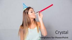  Presentation with hat - Beautiful presentation theme featuring party hat blowing in whistle backdrop and a light gray colored foreground