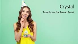  Presentation with happy birthday - PPT theme enhanced with party hat holding birthday background and a soft green colored foreground