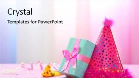  Presentation with party invitation gold - Beautiful PPT layouts featuring party hat on bright background backdrop and a pink colored foreground