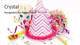  Presentation with party - Theme consisting of party hat on white background background and a sky blue colored foreground