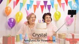  Presentation with happy birthday cake - PPT theme enhanced with party hats and a birthday background and a lemonade colored foreground